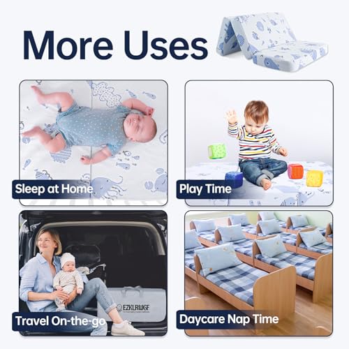 Image of Trifold Pack and Play Mattress with Dual-Sided Memory Foam | Portable, Washable Cover,Carry Bag