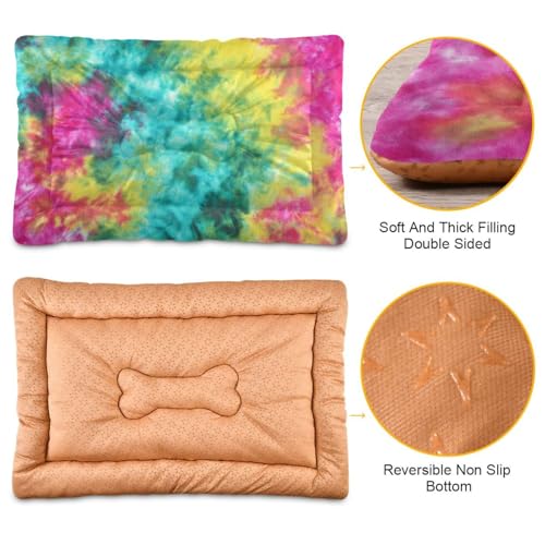 Image of Blueangle Colorful Tie Dye Pattern Dog Bed Cat Bed, Rectangle Comfortable Pet Bed, Ultra Soft Calming Dog Bed for Small Medium Large Dogs, 36 inch x 24 inch