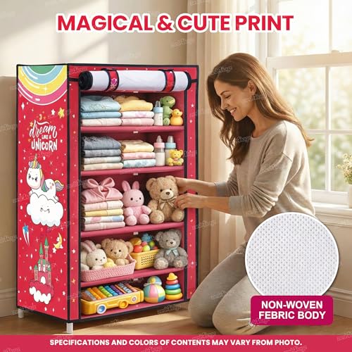 Image of Zest 4 Toyz 5 Shelves Foldable Almirah for Clothes Collapsible Wardrobe Portable Almirah Foldable Racks for Clothes (Unicorn Design)
