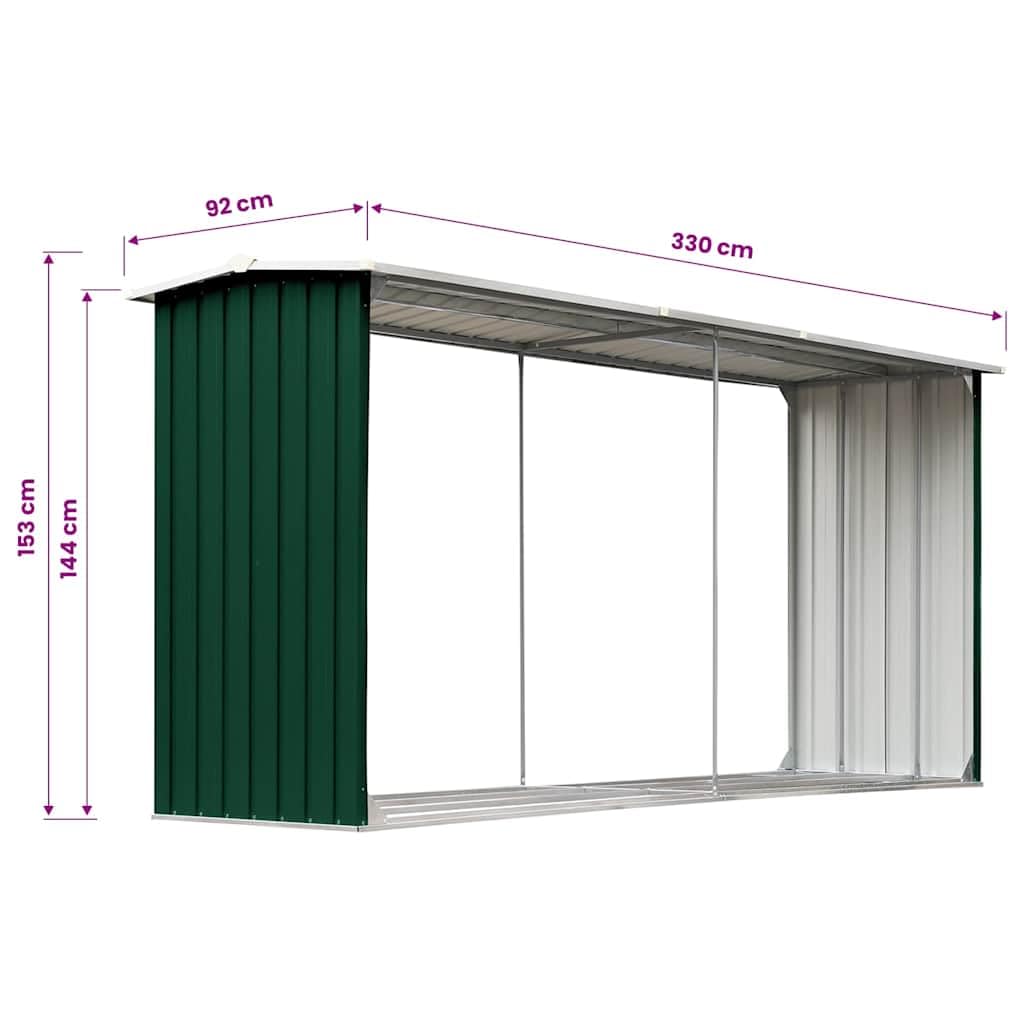 Range-bûches en acier galvanisé - 330 x 92 x 153 cm - Vert