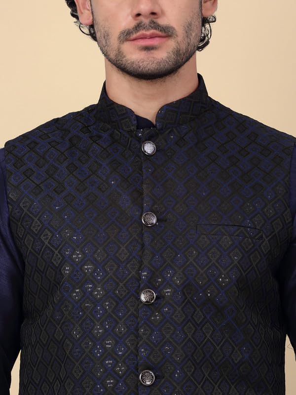 Image of KRAFT INDIA Men's Embroidered Sequins Jacquard Nehru Jacket