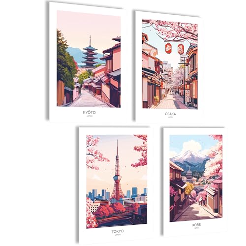 Mojoliving Affiche japonaise - Images Esthétiques Anime pour le salon, la décoration et le cadeau japonais - Japon City