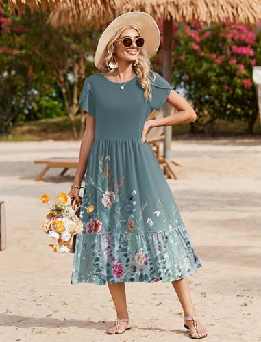 Image of Zeagoo Women Summer Midi A Line Dress Short Sleeve Casual Flowy Tiered Beach Long Sundress with Pockets 2026 Vacation Travel