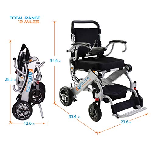 EW Elite Wheelchair Foldable Electric Powered Wheelchair, Supports up to 265 lb, Weighs 50lb, Up to 12 Miles Range with 2 Batteries, Approved for Airplane Travel, Safe and Easy to Drive. Model N5513A