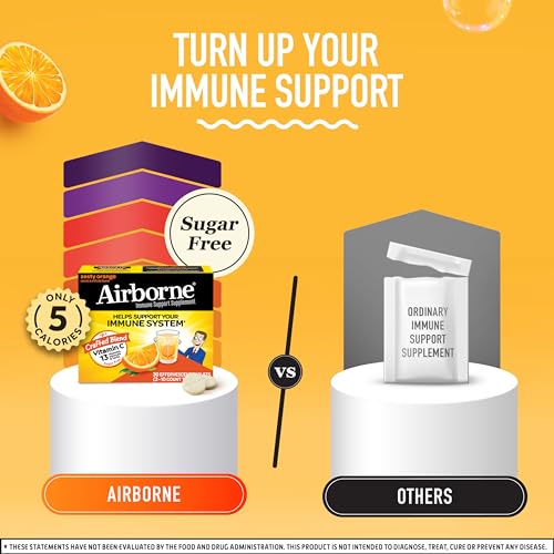 Airborne 1000mg Vitamin C with Zinc, SUGAR FREE Effervescent Tablets, Immune Support Supplement with Powerful Antioxidants Vitamins A C & E - 30 Fizzy Drink Tablets, Zesty Orange Flavor - Image 6