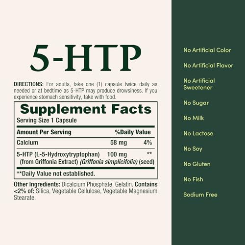 Nature's Bounty 5-HTP Pills and Dietary Supplement, 100mg, 60 Capsules - image 5