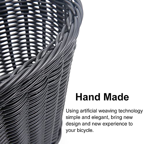 Woven Plastic Bike Baskets- Front D-Shaped Bike Bicycle Basket | Handlebar Storage Container With 2 Adjustable Leather Straps (Black&Kids) #TOP4