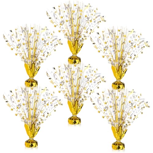 Image of Canlierr 6 Pcs Metallic Foil Spray Centerpiece Party Happy Birthday Gold and Silver Small Star Table Decorations Burst Centerpieces with Emerald Willow Suitable for Birthday Party Season Holiday