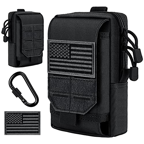 IronSeals Tactical Molle Pouch Multi-Purpose Compact Utility Pouch Waist Belt Phone Holster for iPhone 13 Pro Max/12 Pro Max/12 Pro/12/11 Pro Max/11 Pro/Xs Max, Size L, U.S.A Patch and D-Ring Included