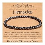 CHCCOYE 4mm Natural Healing Gemstone Bracelet Handmade Yoga Stretch Elastic Bracelet Stress Relief Crystal Jewelry for Men and Women (4mm, Hematite)