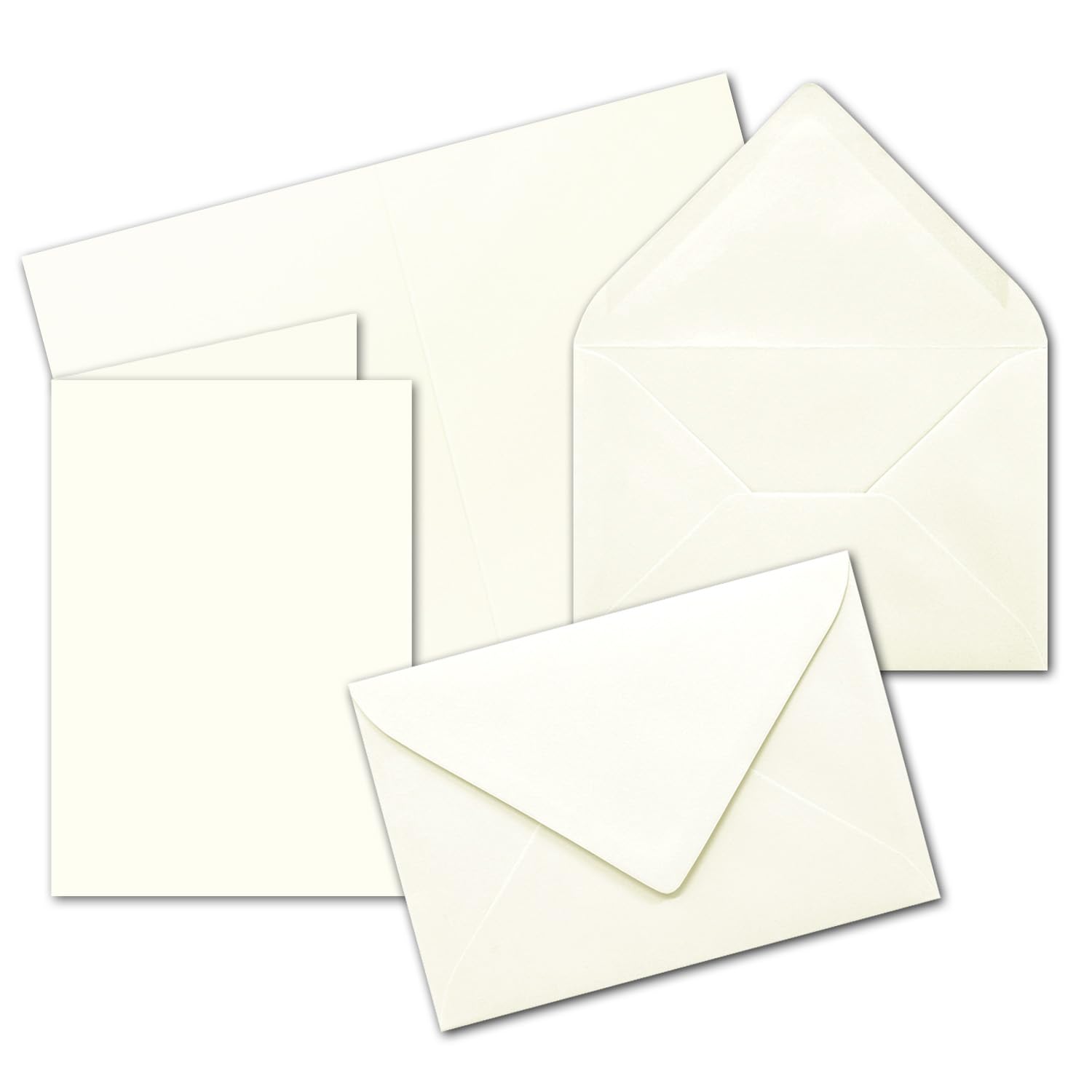 Faltkarten SET mit Brief-Umschlägen DIN A6 / C6 in Naturweiß - 100 Sets - 14,8 x 10,5 cm - Serie FarbenFroh