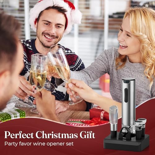 Image of HomeHacks Electric Wine Opener, Automatic Wine Opener with Foil Cutter, Vacuum Stopper, Pourer, Rechargeable Wine Bottle Opener - Party Favor, Christmas Gift for Wine Lover