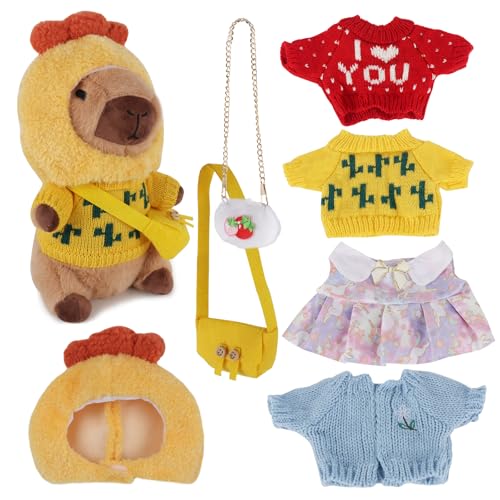 Lotvic Peluche Capybara, 23cm Capybara Peluche, Simulación Carpincho Juguetes con Ropa y Accesorios, Capibara Peluche, Juguete de Peluche de Carpincho, Regalo para Niños y Niñas