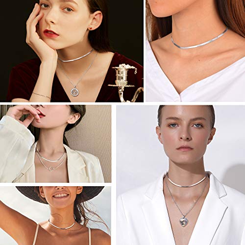 PROSTEEL 3mm/5mm Herringbone Choker Necklace for Women, 12.5"/15"/18", Stainless Steel/Sterling Silver Flat Snake Chain in Silver/Yellow Gold/Rose Gold/Black, Come with Box2