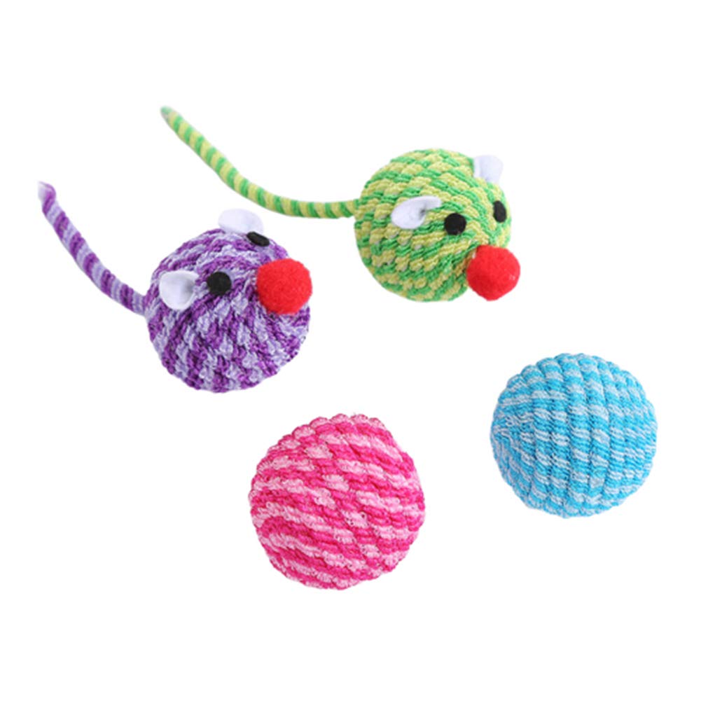 PAPABA 4Pcs Pet Cat Kitten Feather Rope Ball Mouse Shape Scratch Bite Play Plush Rope Ball 4pcs