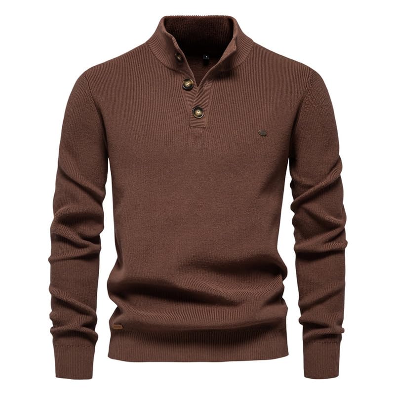 Men's Stand Collar Sweater Button Neck Thermal Sweater Tops Vintage Casual Knit Pullover Jumper