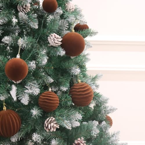 Image of 3.15In Brown Velvet Christmas Ornaments Set,12Pcs Flocked Ornaments Balls