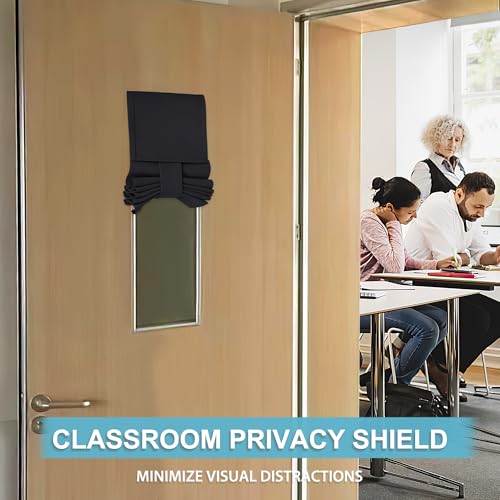 Image of RYB HOME Classroom Door Window Cover, Blackout Shades for Classroom Windows and Doors Cover Lockdown Shades, Room Darkening Design Blocks Views,No Drill Stick on Blinds, W8 x L36, 1 Panel, Black