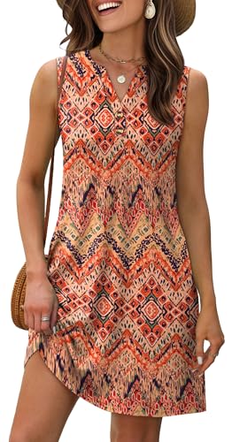 Image of XIEERDUO Summer Dresses for Women 2026 Beach Vacation Clothes V Neck Button Sundresses with Pockets