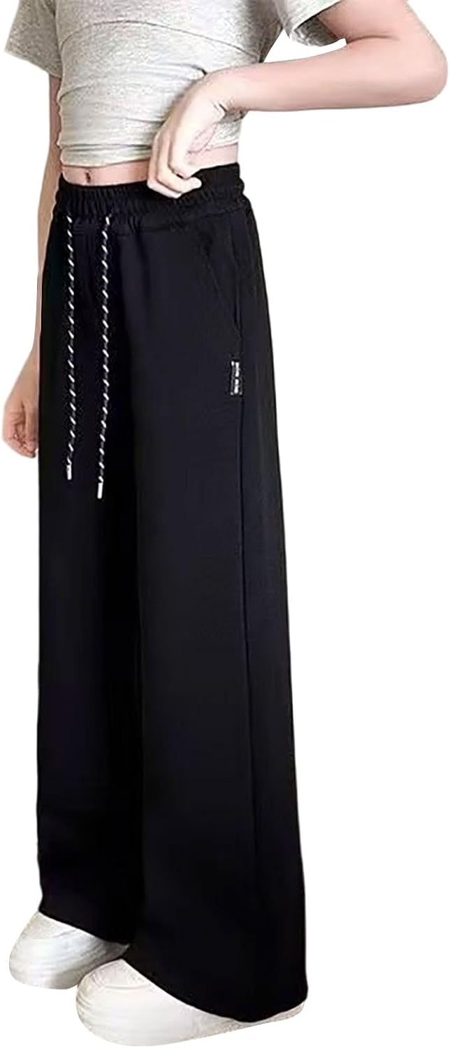 Girl's Wide Leg Sweatpants Drawstring Elastic Waist Open Bottom Active Baggy Sweatpants