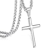 [JeryWe] シルバー925 ネックレス 金属アレルギー対応 サージカルステンレス ネックレス チェーン 鎖 チェーンネックレス 十字架 クロス クロスネックレス シルバー 銀色 小さい メンズ レディース 鏡面 十字架 ペンダント ネックレス ジュエリー 16-30 インチ