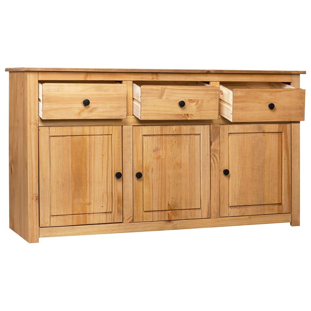 Aparador 135 x 40 x 80 cm de pino macizo Panamá para cocina, pasillo y salón, diseño moderno de madera con 3 cajones y 3 puertas, estable y ahorra espacio