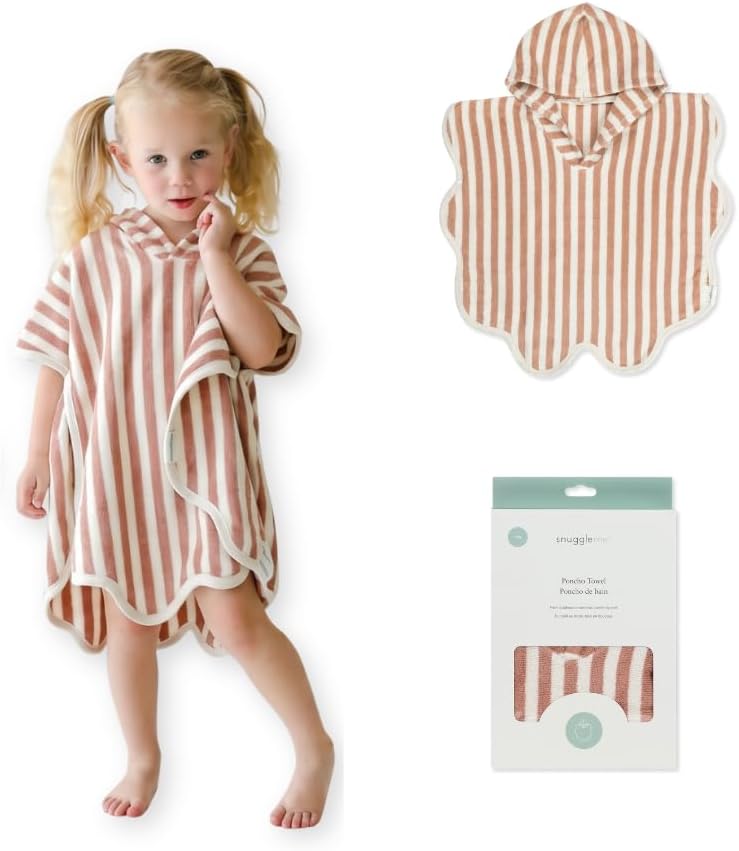 Snuggle Me Organic Toddler Poncho Towel with Hood, Scallop Edges (1-3Years, 21"X21") 100% Organic Cotton, Absorbent Hooded Towel for Baby Boys & Girls, Pool | Swimming | Bath | Beach (Gumdrop Scallop)
