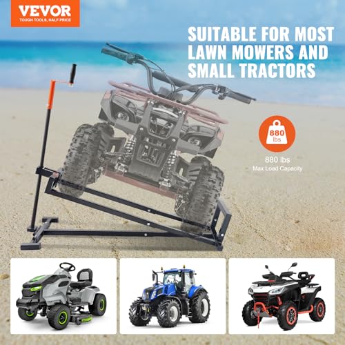 VEVOR Ride on Lawn Mower Lift Jack, 880 Lbs Weight Capacity, Telescopic Maintenance Jack with Crank Handle & Power Tool Handle, Foldable Lawn Tractor Lifter for Lawn Mowers and Garden Tractors, Black - Image 3