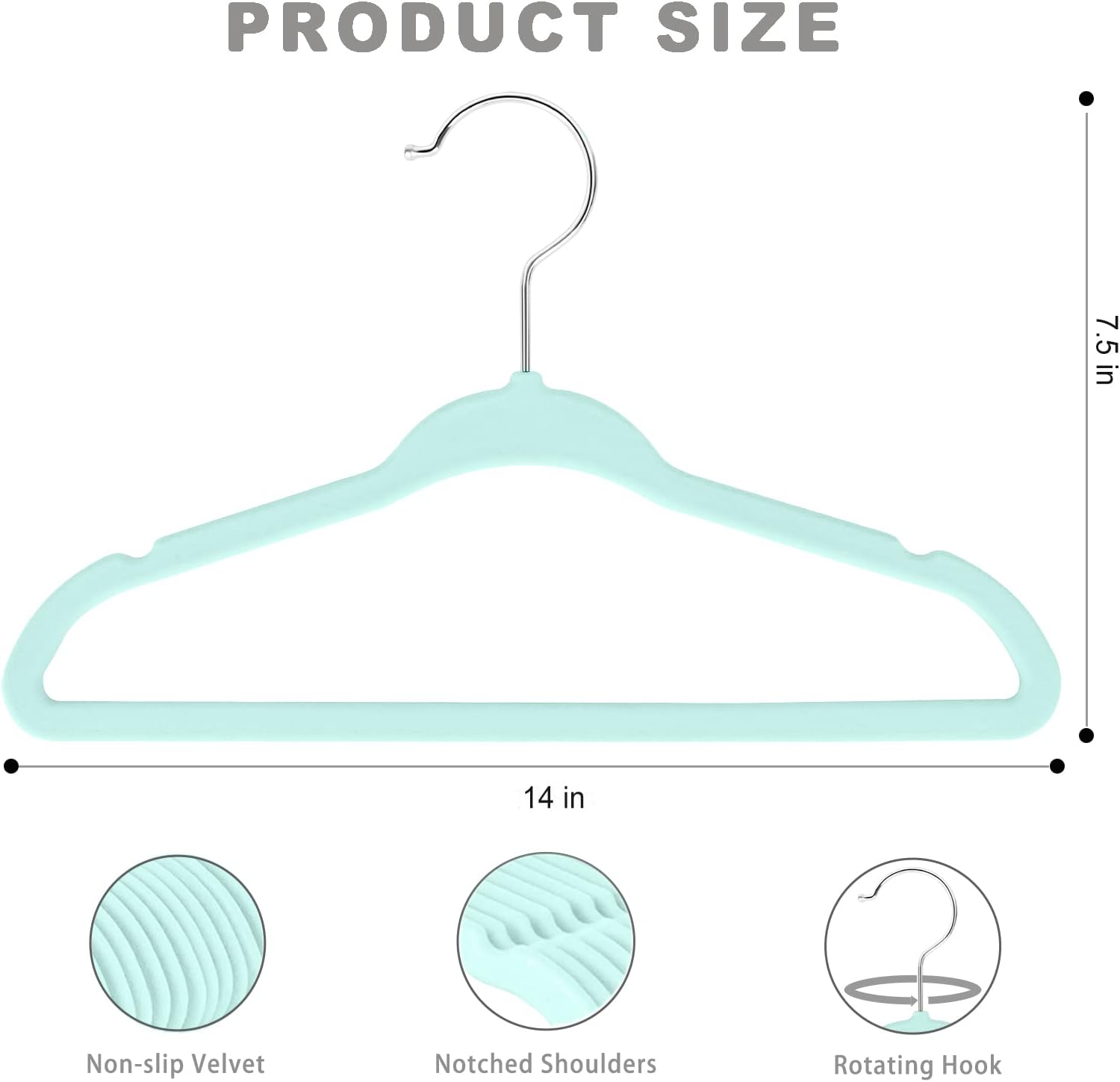 BAGAIL 50 Pack Kids Velvet Hangers 14 Inches Children's Clothes Hangers Non-Slip Baby Hangers for Infant/Toddler (Mint) image 2