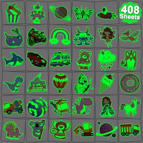 CHARLENT 408 PCS Individually Wrapped Luminous Temporary Tattoos for Kids - Glow in The Dark Mixed...