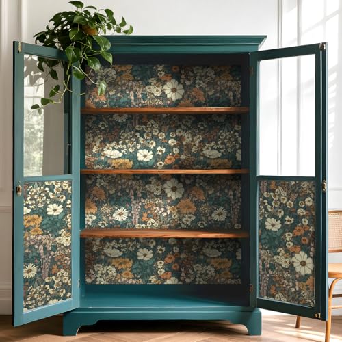 YENHOME Papier Peint Fleuri Vintage 44.5x300cm Fleur Rouleau Adhesif Decoratif Vert Film Adhesif pour Meuble Placard Tiroir Armoire Papier Peint Autocollant Motif Floral pour Chambre à Coucher Salon – vue 6