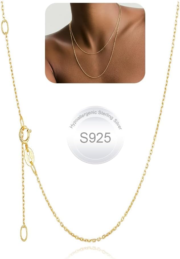 Silvora 925 Sterling Silver Chain Necklace 1.1/1.5mm Thin Silver Chain for Women-Sturdy & Shiny-Women's Chain Necklaces,Adjustable Length 16/18/20/22/24 Inches