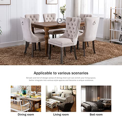 Kiztir Velvet Dining Chairs Set Of 6, Upholstered Dining Room Chairs With Ring Pull Trim And Button Back, Luxury Tufted Dining Chairs For Living Room, Bedroom, Kitchen (Beige) #TOP6