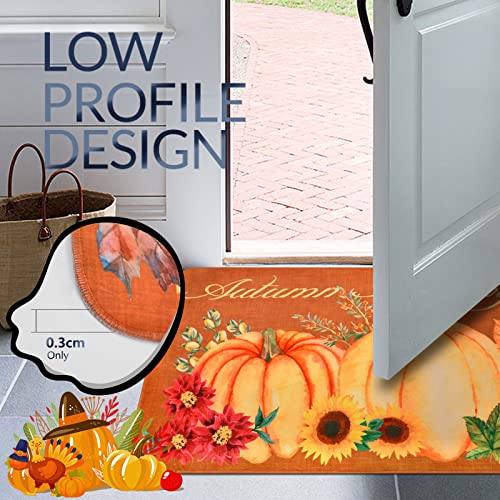 Vertkrea Pumpkin Sunflower Doormat, Autumn Floor Mat 18 × 30 Inches Happy Thanksgiving Mat Indoor For Living Room Bedroom Kitchen Orange #TOP6