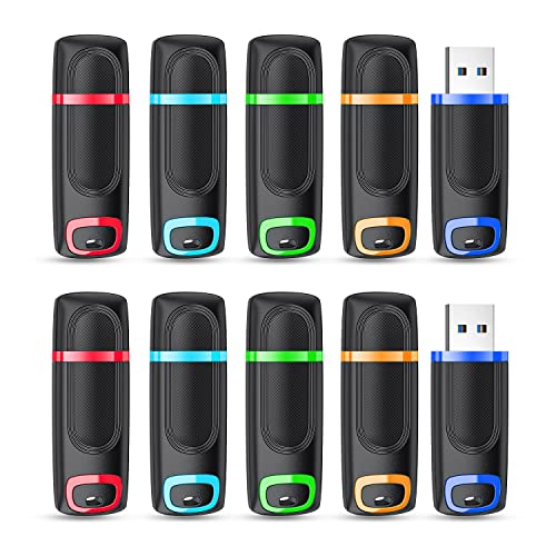 RAOYI Paquete de 10 unidades flash de 32 GB, memoria USB 3.0 de alta velocidad para almacenamiento de datos y copia de seguridad (multicolor)