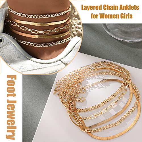 Bomail 36Pcs Gold Anklets For Women Girls Gold Butterfly Anklet Layered Cuban Link Chain Anklet Set Summer Beach Jewelry Gift #TOP3