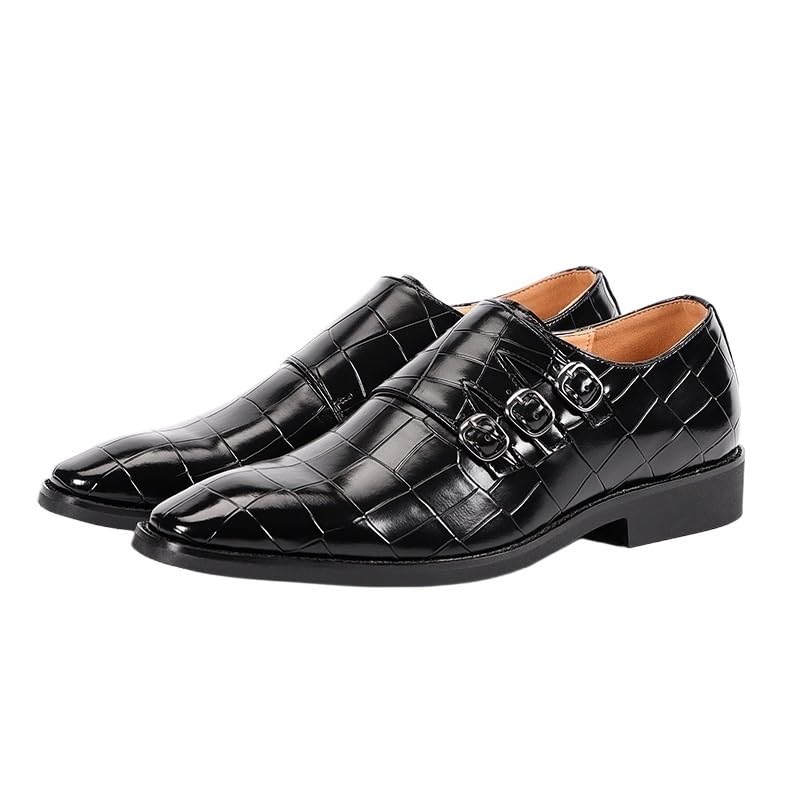 Men's Comfortable Dress Shoes Dress Oxford Shoes for Men Slip On Casual Square Toe PU Leather Double Monk Strap Low Top Anti-Slip Non Slip Rubber Sole2