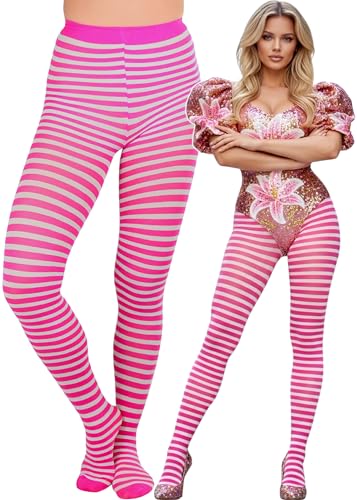 Image of ToBeInStyle Women's Thin Horizontal Stripe Opaque Tights Pantyhose - Regular or Plus