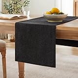 ZeeMart Burlap Style Farmhouse Table Runners 90 Inches Long, Black Rustic Woven Dining Table Runner for Everyday Use, 14x90 Inches, Black