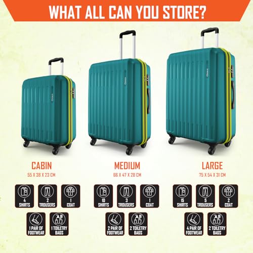 Image of Safari Polypropylene 360 Degree Genius Alley Set of 3 (Cabin + Medium + Large) Trolley Bags Hard Case, 4 Wheels, 360º Wheeling Luggage, Travel Bag, Suitcase for Travel, Teal Green