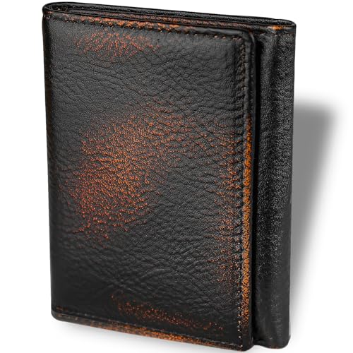 Image of DK86 Trifold Wallets for Men Full Grain Leather with Hand Burnished Tri-Fold Wallet RFID Blocking (Black and Brown)