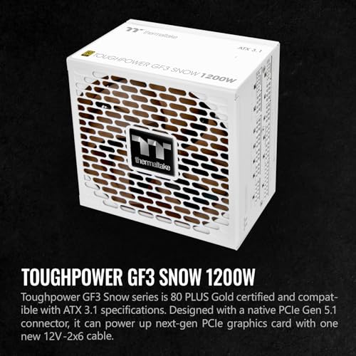 Image of Thermaltake Toughpower GF3 1200W; ATX 3.1; x2 Native PCIe 5.1 12V-2x6; Flat Cables; Japanese Main Capacitors; Colored Custom 135mm Fan; 80 Plus Gold Certified; Snow; PS-TPD-11200FNFAGU-N