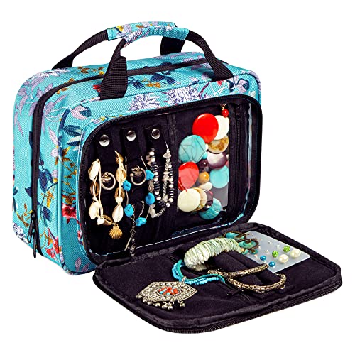 Image of Large Hanging Travel Cosmetic Bag For Women - Versatile Toiletry And Cosmetic Makeup Organizer With Many Pockets (azure flowers)