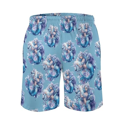 Unicorns Mermaids Men's Swim Trunks Quick Dry Beach Board Shorts with Mesh Lining Swimwear Bathing Suits 5