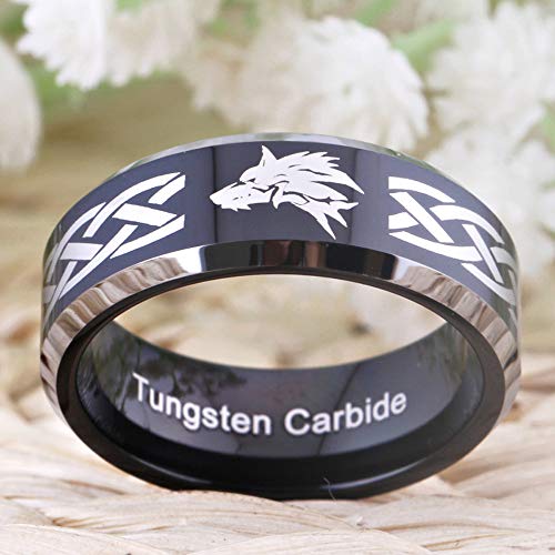 CLOUD DANCER FREE Custom Engraving Wolf Head & Royal Triforce Cosplay Ring - 8mm Width Silver/Blue/Black Tungsten Carbide Wedding Band4