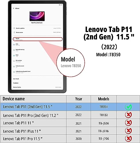 GLANDOTU Lenovo Tab P11 2nd Gen 11.5 inch 2022 (TB350FU / TB350XU) Tablet Case,Multi-View Slim and Lightweight Patterned Tablet Cover Case with Stand for Lenovo Tab P11 2nd Gen -Red Rose - Image 2