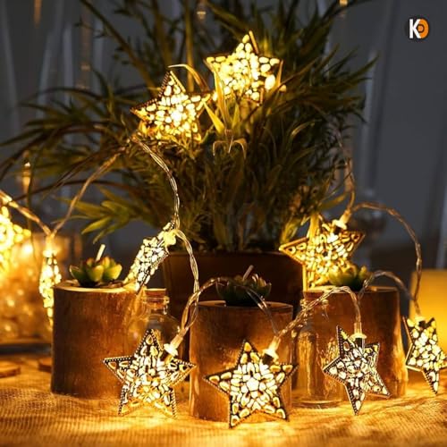 Image of K D Metal Star Warm Yellow led String lioght for Decoration | 14 LED |10 Ft Length String Light | Fairy Lights for Home, Balcony, Festival, Diwali, Christmas Metal Star Warm Yellow