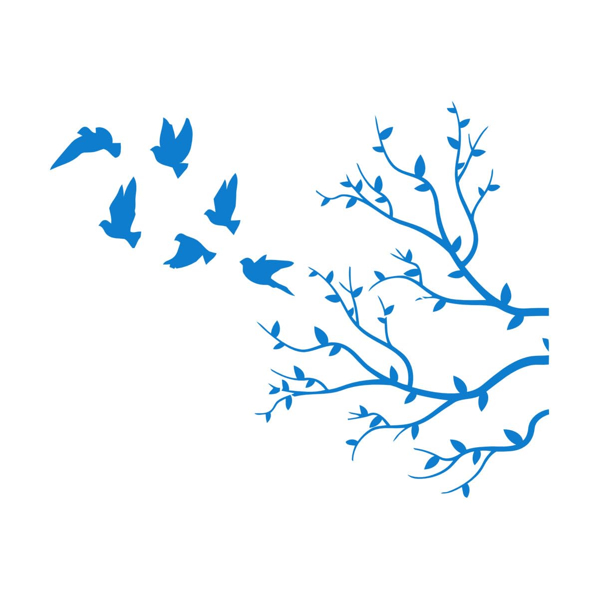 Birds Tree Branch Living Home Design Wall Decals 81x104.7cm Art Mural Painting Extra Large Blue