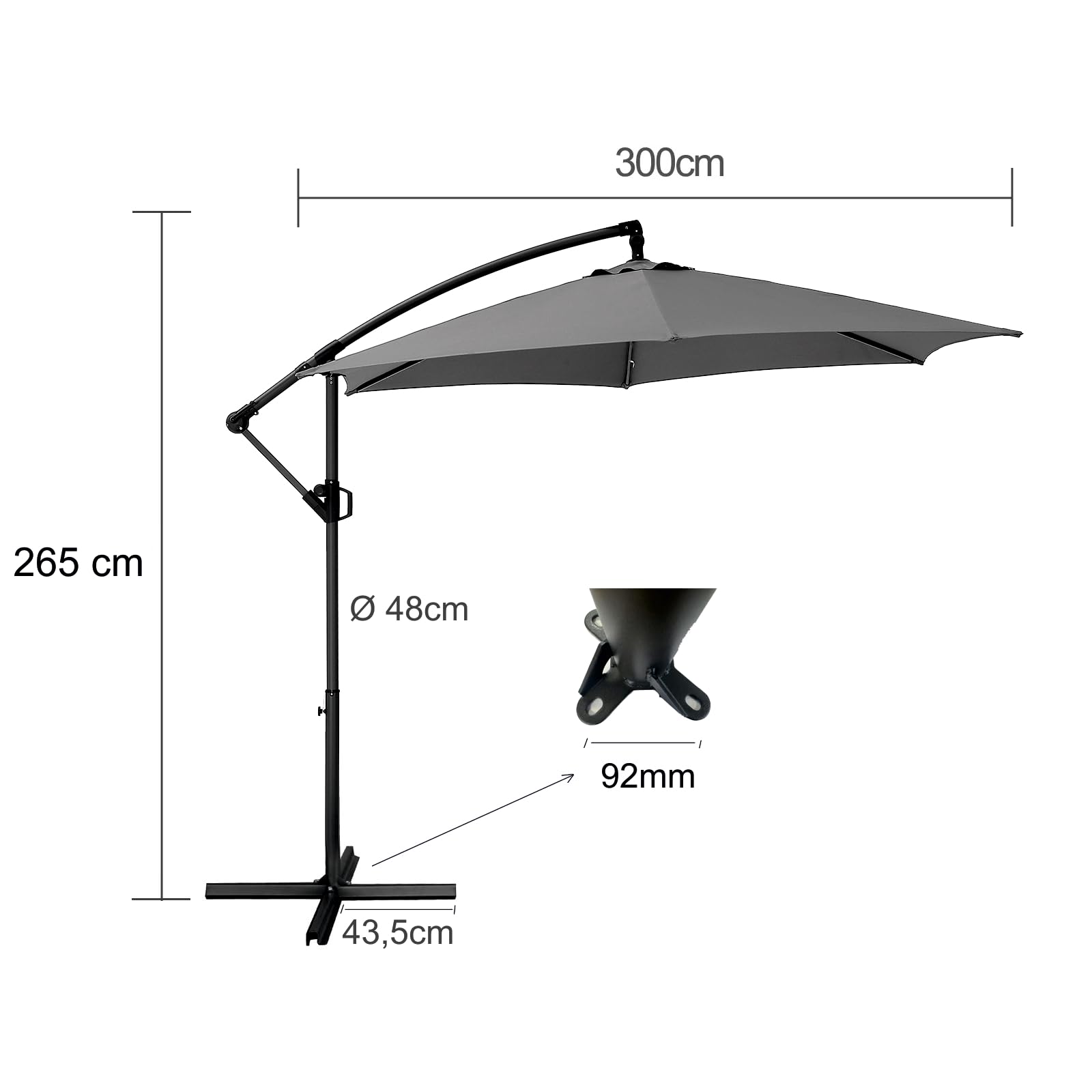 Deuline Sonnenschirm Ø300cm ALU 360° drehbar Ampelschirm + Schutzhülle + Ständer UV-Schutz Wasserabweisende Bespannung Gartenschirm Marktschirm Mallorca-Elite 521815