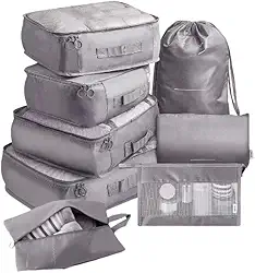 Kit Organizador de Malas para Viagem 8 Peças Conjunto Organizador Completo Bolsas Necessaire Sapatos Maquiagem Roupas Bagagem Organizada (Cinza)